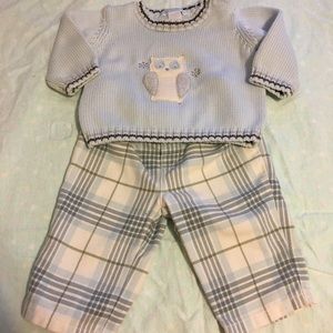Janie and Jack owl sweater set plaid boy dressy